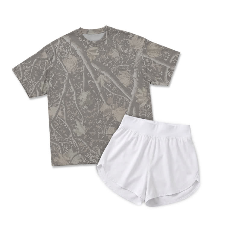 Vintage Camo Print T-Shirt & Short Two Piece Set - Olive Green - 2XL - image 1