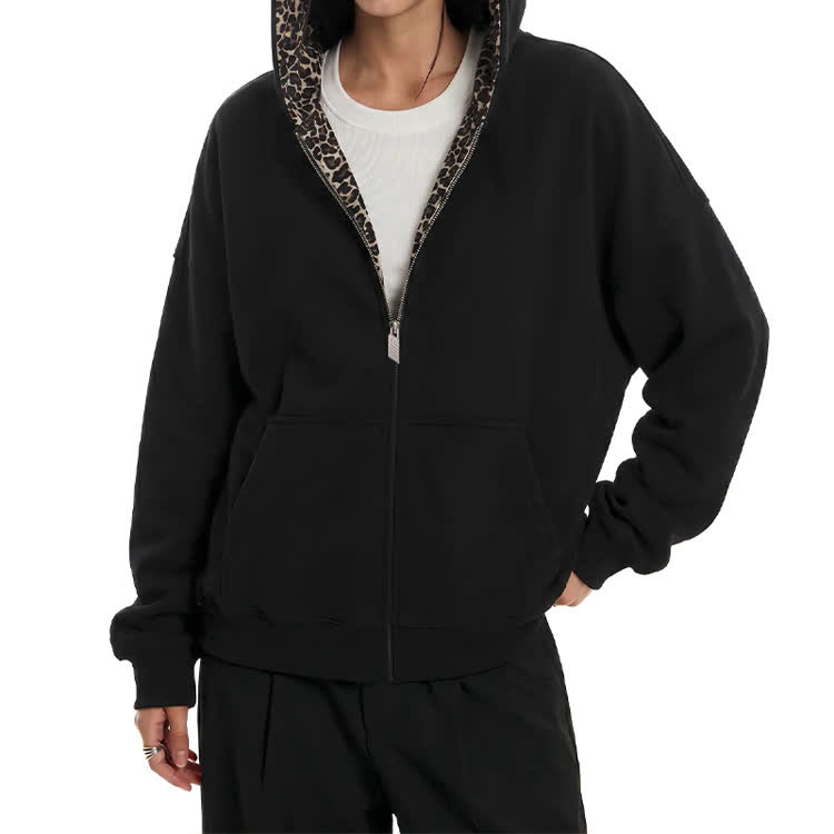 Women's Retro Leopard Print Zip-up Hoodie - image 2