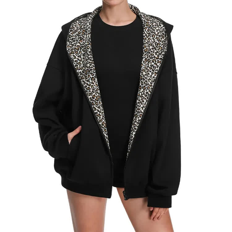 Women's Retro Leopard Print Zip-up Hoodie - image 1