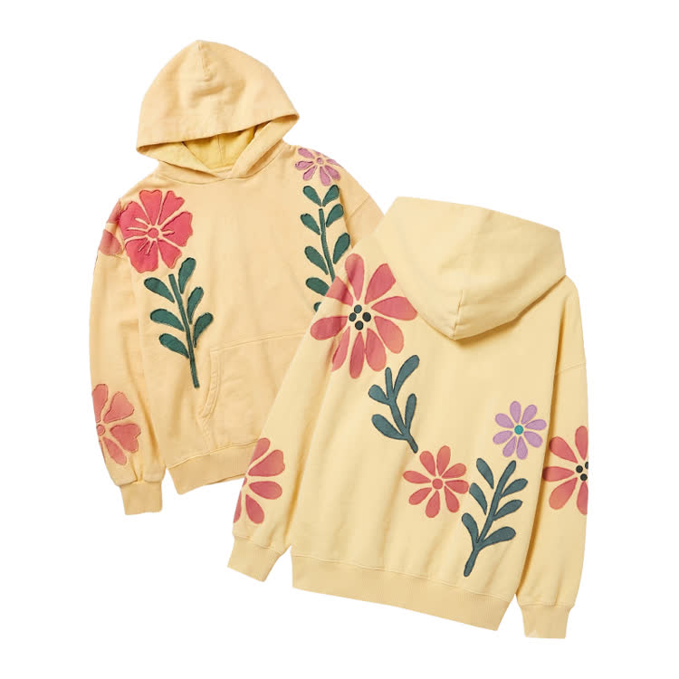 3D Geometric Floral Print Hoodie - Yellow - XL - image 1