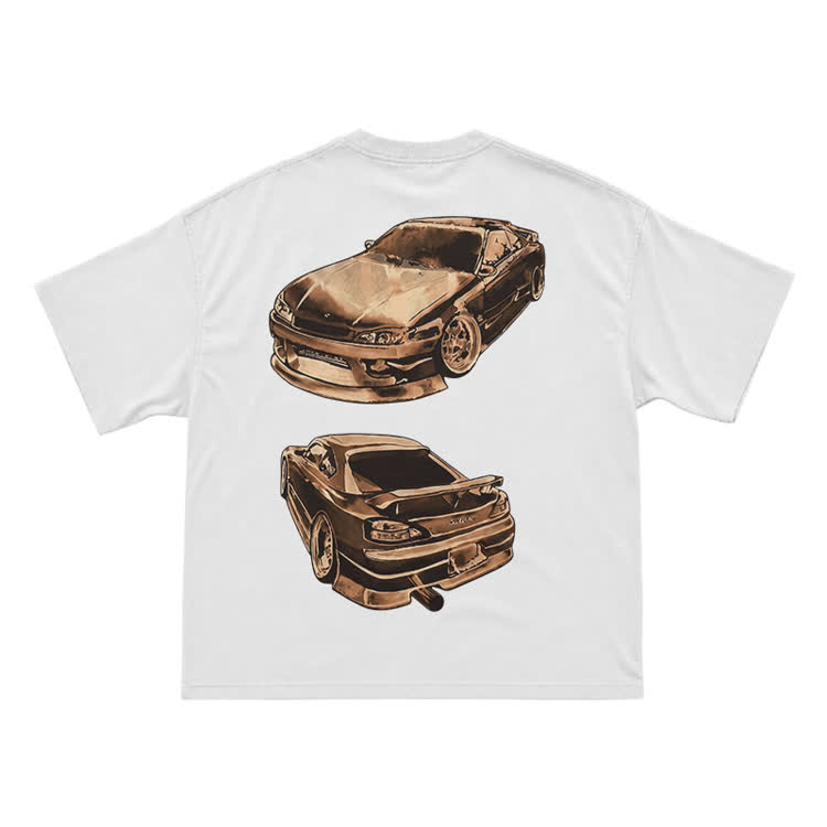 Vintage Dual Sports Car Back Graphic T-Shirt - White - US16-18(2XL) - image 2