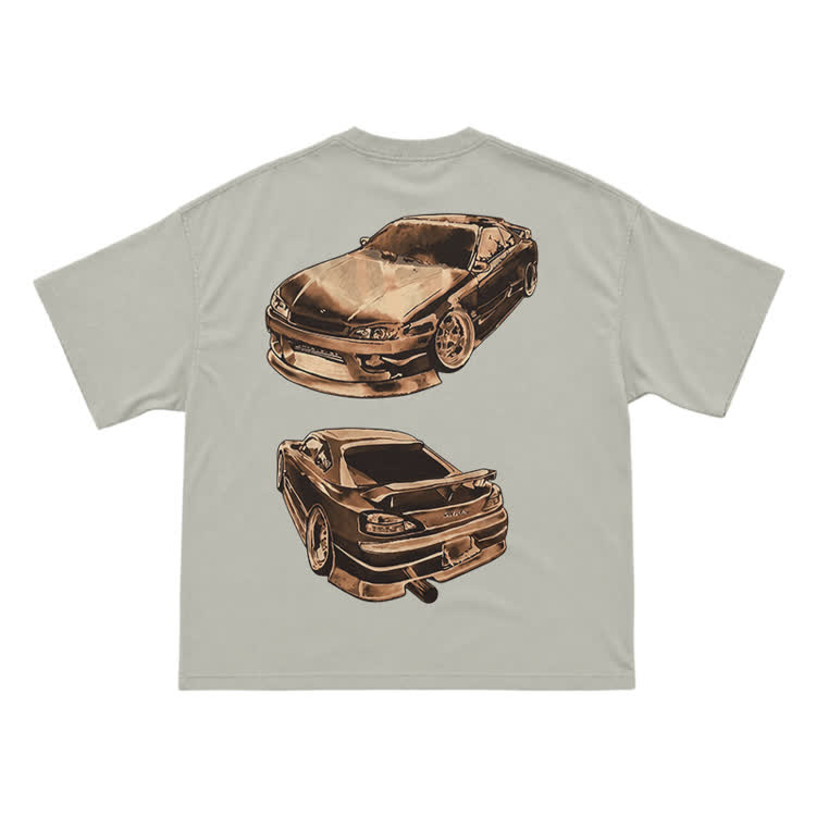 Vintage Dual Sports Car Back Graphic T-Shirt - Warm Grey - US16-18(2XL) - image 4
