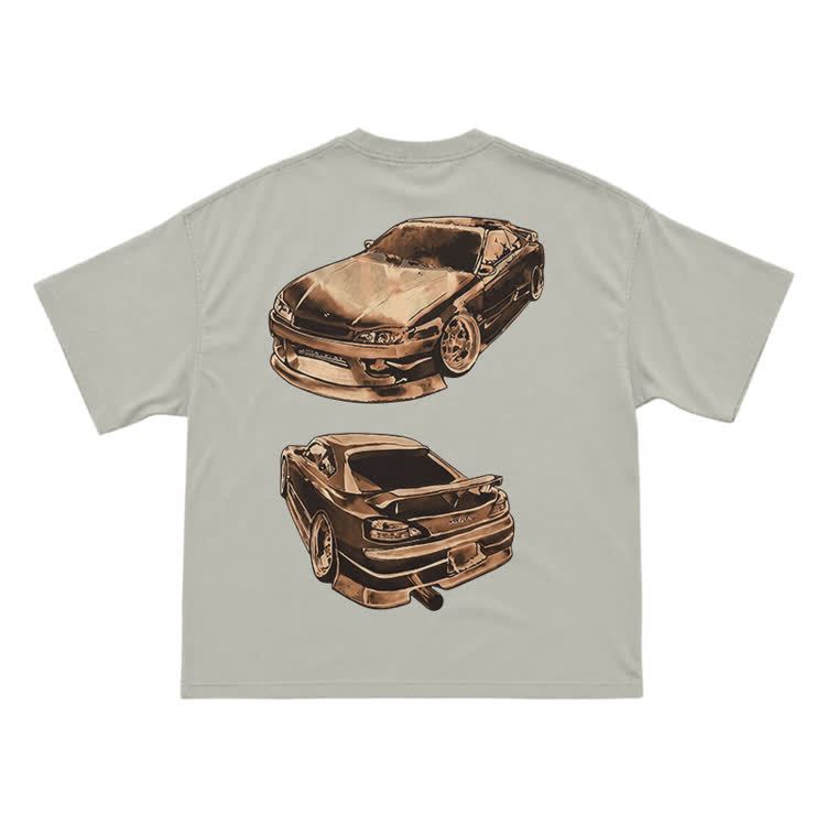 Vintage Dual Sports Car Back Graphic T-Shirt - Warm Grey - US16-18(2XL) - image 4