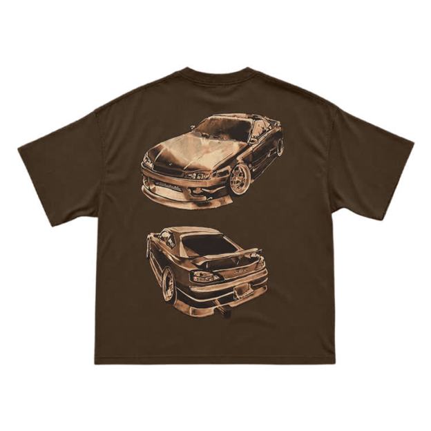 Vintage Dual Sports Car Back Graphic T-Shirt - Coffee - US16-18(2XL) - image 3