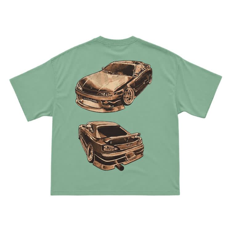 Vintage Dual Sports Car Back Graphic T-Shirt - Light Green - US16-18(2XL) - image 7