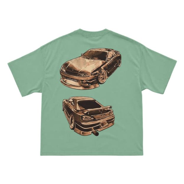 Vintage Dual Sports Car Back Graphic T-Shirt - Light Green - US16-18(2XL) - image 7