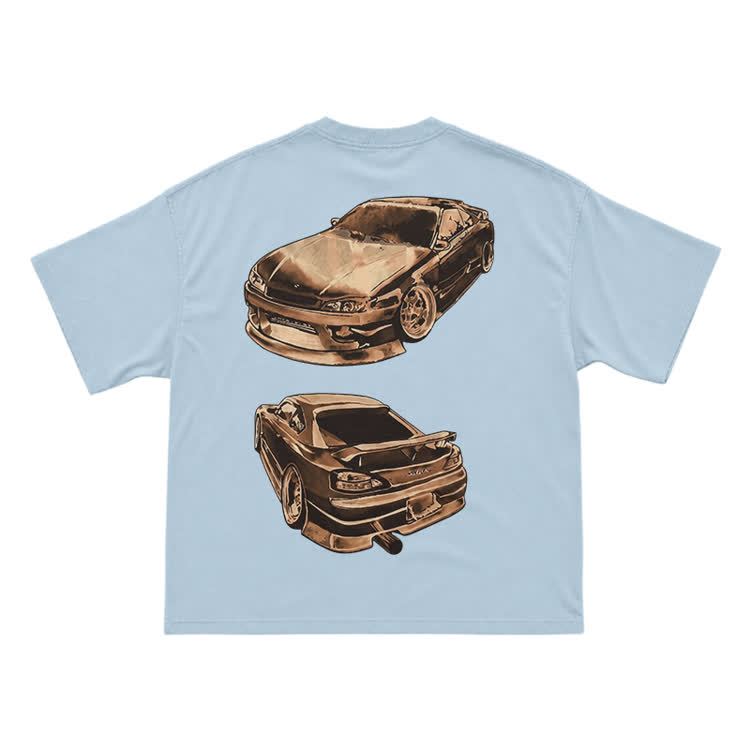 Vintage Dual Sports Car Back Graphic T-Shirt - Light Blue - US16-18(2XL) - image 6