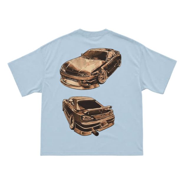 Vintage Dual Sports Car Back Graphic T-Shirt - Light Blue - US16-18(2XL) - image 6