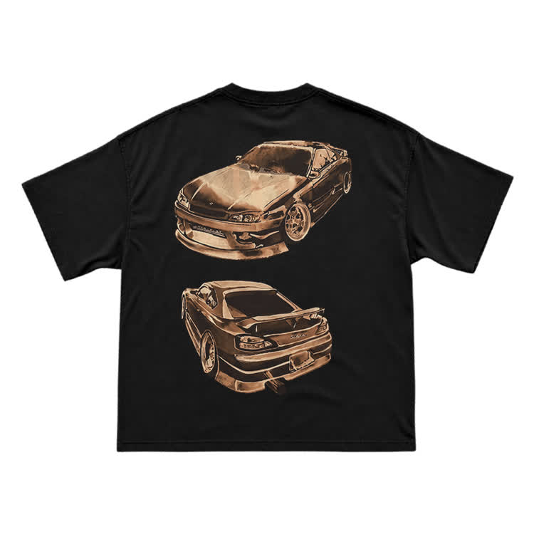 Vintage Dual Sports Car Back Graphic T-Shirt - Black - US16-18(2XL) - image 1