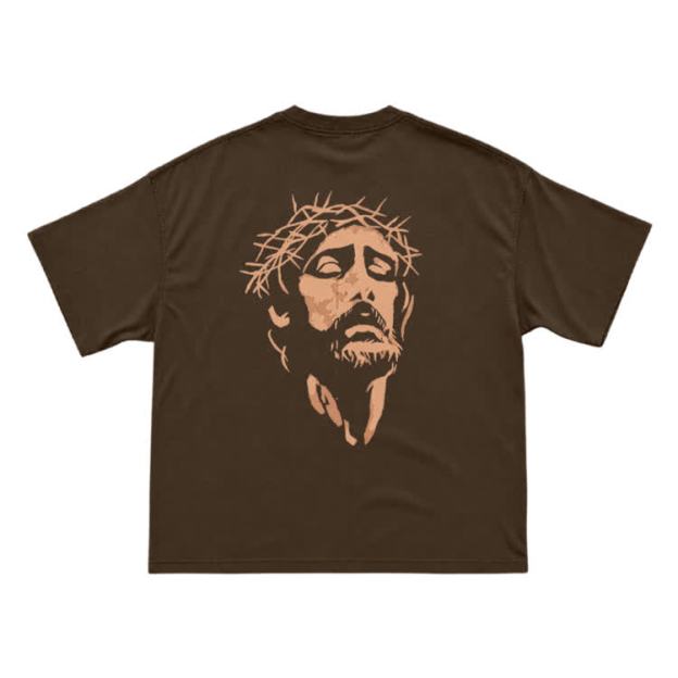 Jesus Portrait Neck Back Graphic T-Shirt - Coffee - US16-18(2XL) - image 7