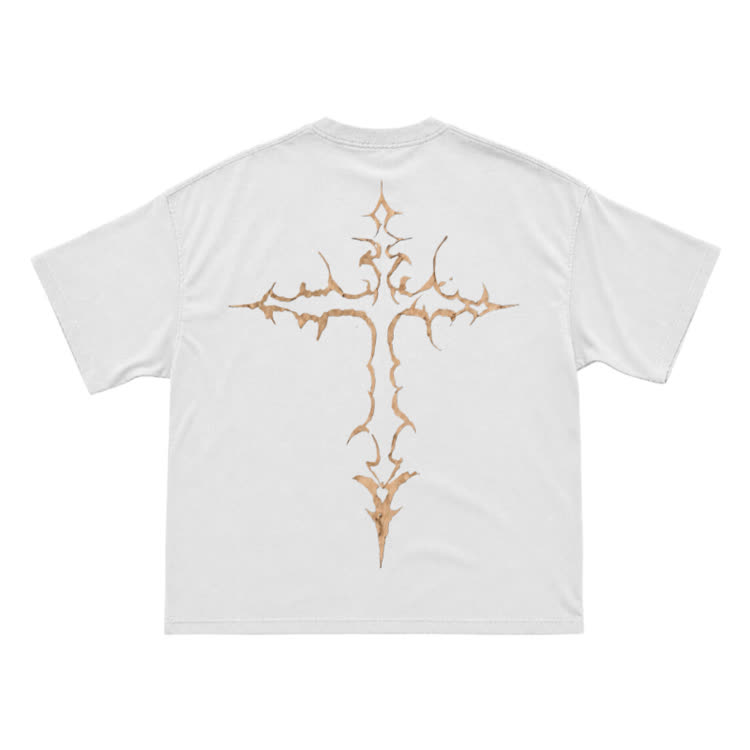 Gothic Thorn Cross Back Graphic T-Shirt - White - US16-18(2XL) - image 2