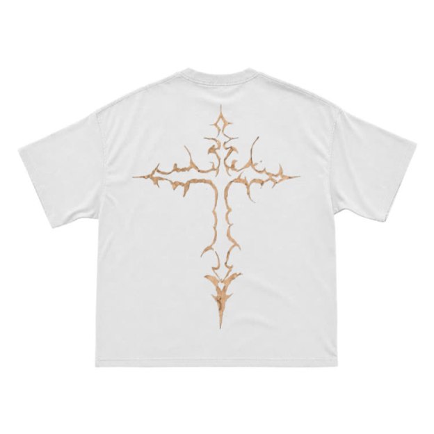 Gothic Thorn Cross Back Graphic T-Shirt - White - US16-18(2XL) - image 2