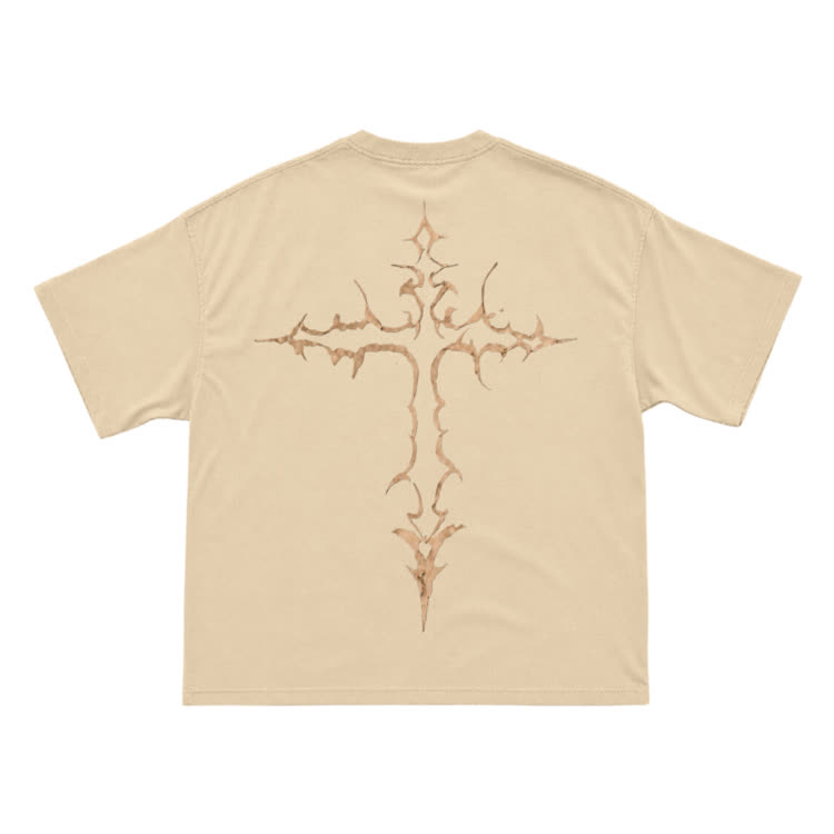 Gothic Thorn Cross Back Graphic T-Shirt - Apricot - US16-18(2XL) - image 4