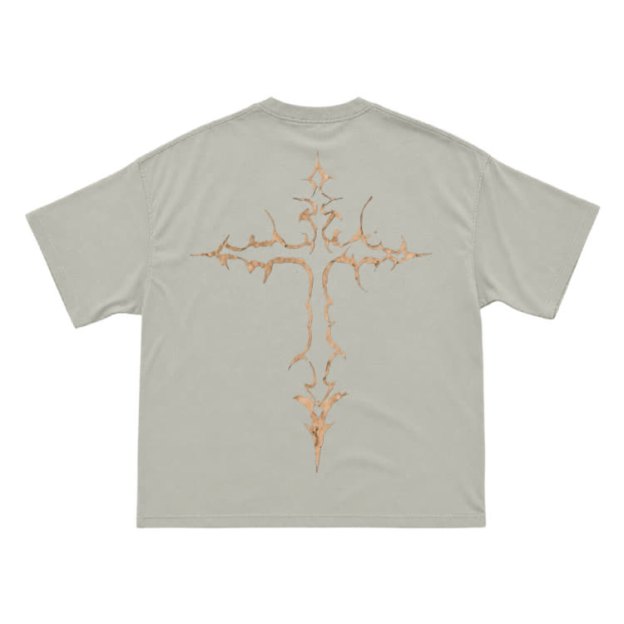 Gothic Thorn Cross Back Graphic T-Shirt - Warm Grey - US16-18(2XL) - image 3