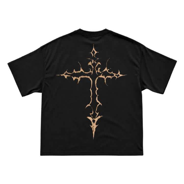 Gothic Thorn Cross Back Graphic T-Shirt - Black - US16-18(2XL) - image 1