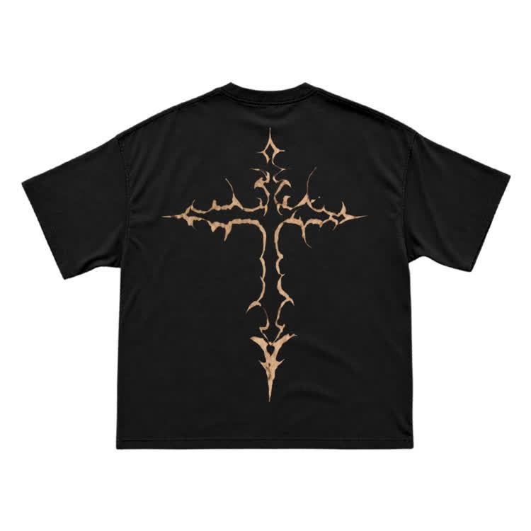 Gothic Thorn Cross Back Graphic T-Shirt - Black - US16-18(2XL) - image 1