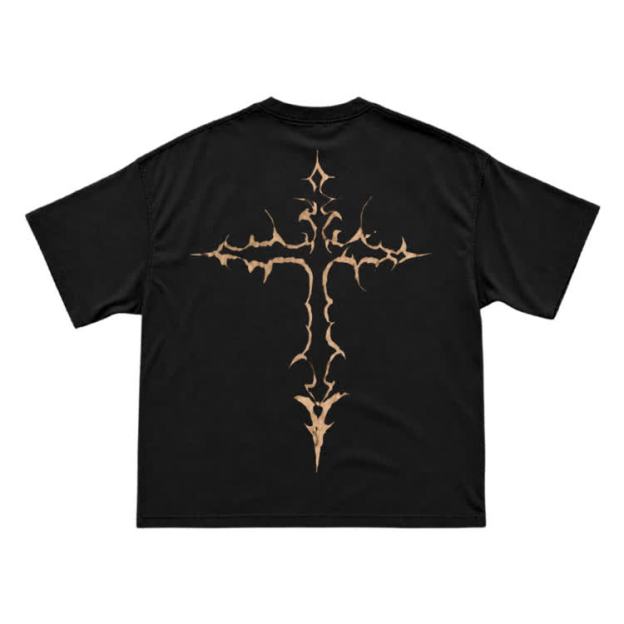 Gothic Thorn Cross Back Graphic T-Shirt - Black - US16-18(2XL) - image 1
