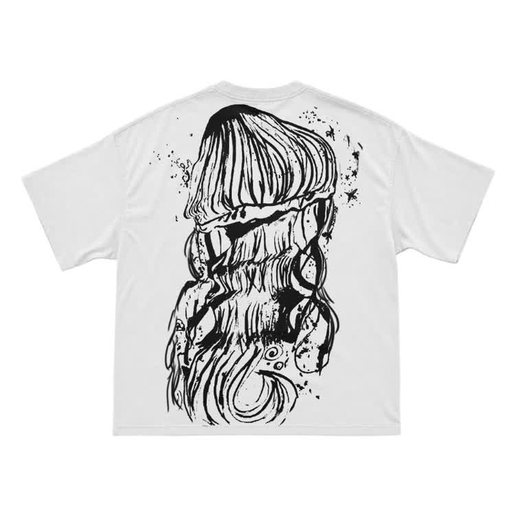 Bleach Line Art Jellyfish Back Graphic T-shirt - White - US16-18(2XL) - image 3
