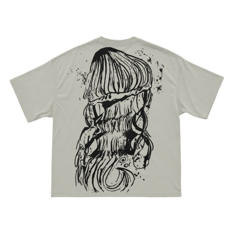 Bleach Line Art Jellyfish Back Graphic T-shirt - Warm Grey - US16-18(2XL) - image 4