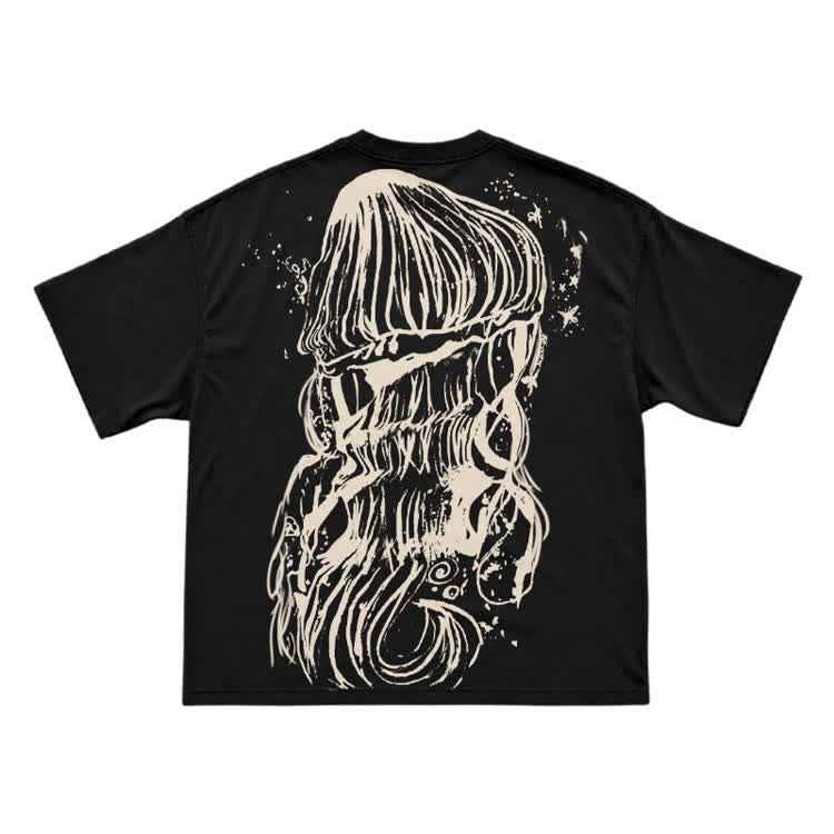 Bleach Line Art Jellyfish Back Graphic T-shirt - Black - US16-18(2XL) - image 1