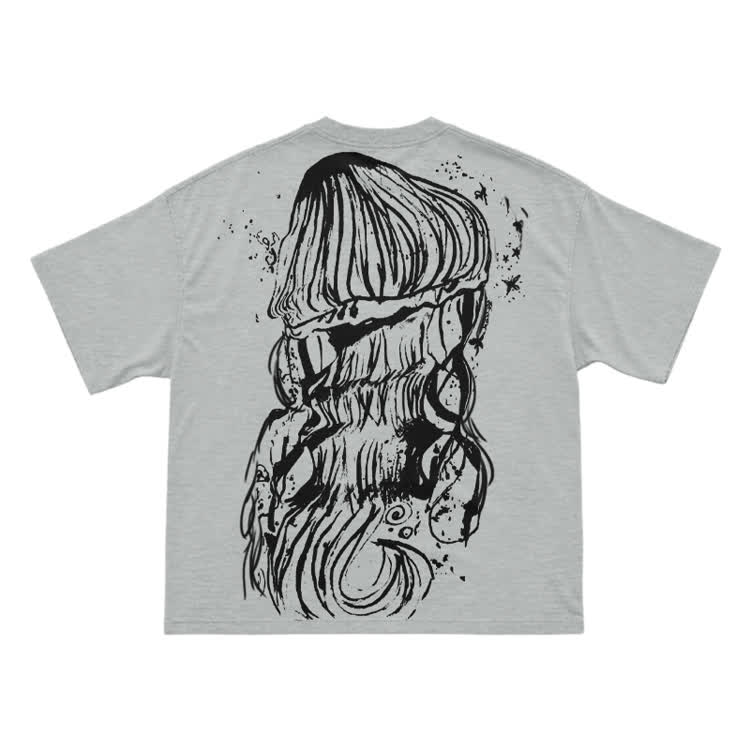 Bleach Line Art Jellyfish Back Graphic T-shirt - Grey - US16-18(2XL) - image 11