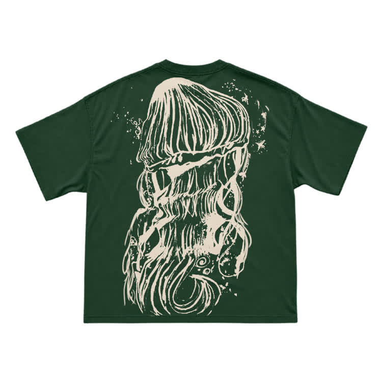 Bleach Line Art Jellyfish Back Graphic T-shirt - Green - US16-18(2XL) - image 14