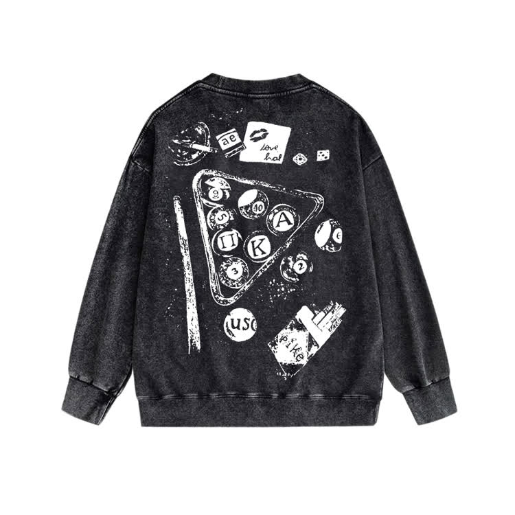 Vintage Billiards Back Bleach Graphic Print Acid Washed Sweatshirt - White - 3XL - image 2