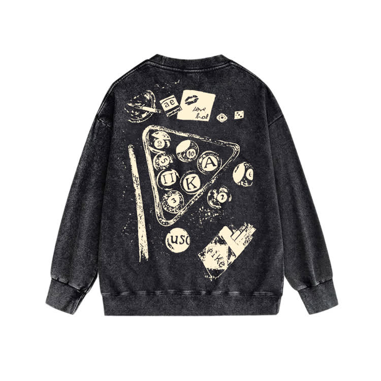 Vintage Billiards Back Bleach Graphic Print Acid Washed Sweatshirt - Yellow - 3XL - image 1