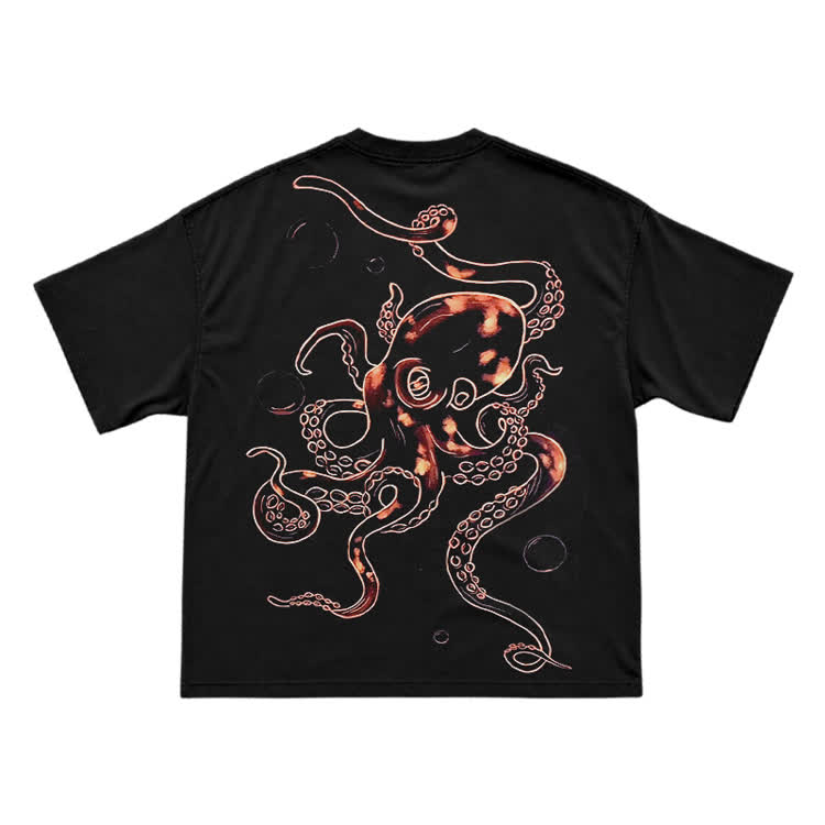 Bleach Artistic Octopus Back Print Short Sleeve T-shirt - Black - US16-18(2XL) - image 1