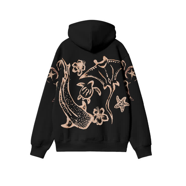 Coastal Sketch Back Bleach Print Hoodie - Black - US32-34(5XL) - image 1
