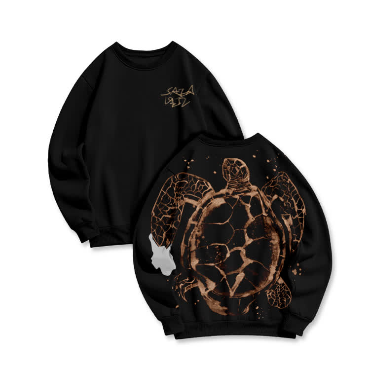 Vintage Sea Turtle Graphic Bleach Sweatshirt - Black - 3XL - image 1
