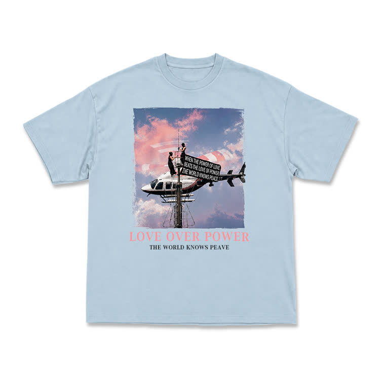 Unisex Love Over Power Statement Graphic T-Shirt - Light Blue - US16-18(2XL) - image 2