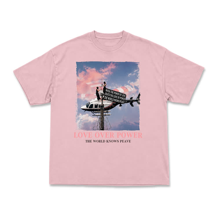 Unisex Love Over Power Statement Graphic T-Shirt - Pink - US16-18(2XL) - image 1