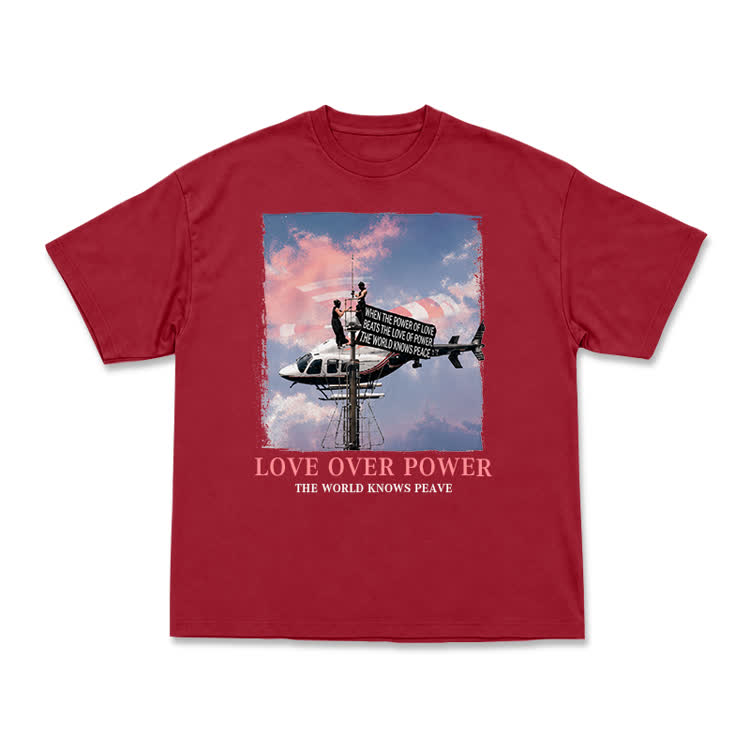 Unisex Love Over Power Statement Graphic T-Shirt - Red - US16-18(2XL) - image 9