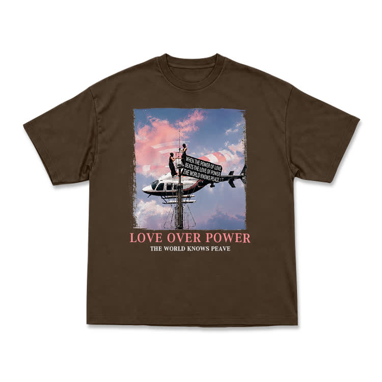 Unisex Love Over Power Statement Graphic T-Shirt - Coffee - US16-18(2XL) - image 7