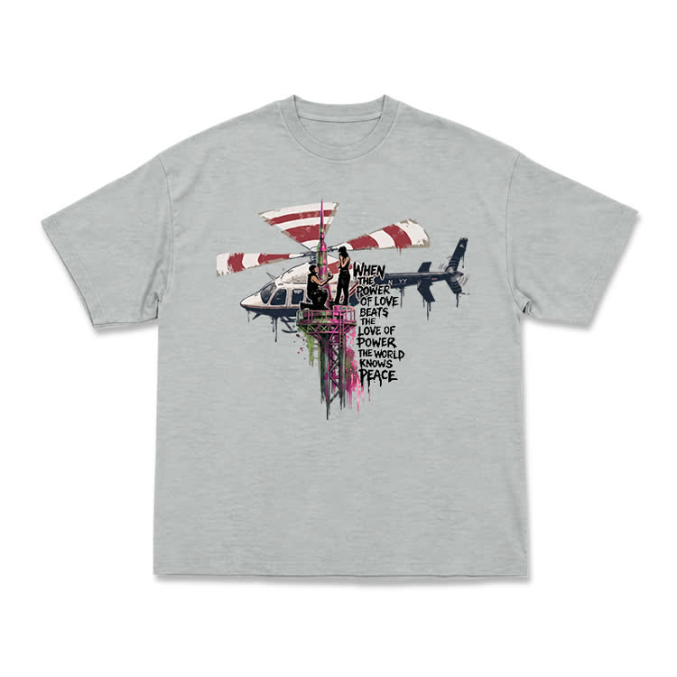 Power of Love Slogan Graffiti Print Streetwear T-Shirt - Grey - US16-18(2XL) - image 2