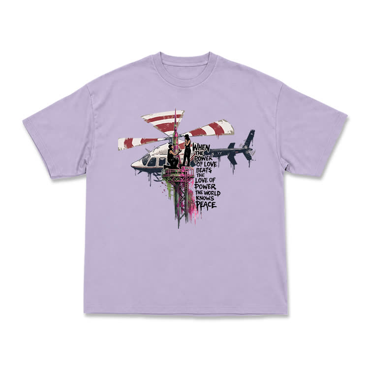Power of Love Slogan Graffiti Print Streetwear T-Shirt - Purple - US16-18(2XL) - image 1