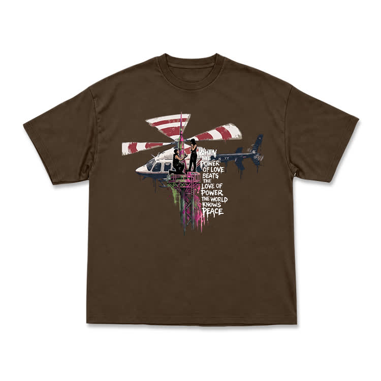 Power of Love Slogan Graffiti Print Streetwear T-Shirt - Coffee - US16-18(2XL) - image 6