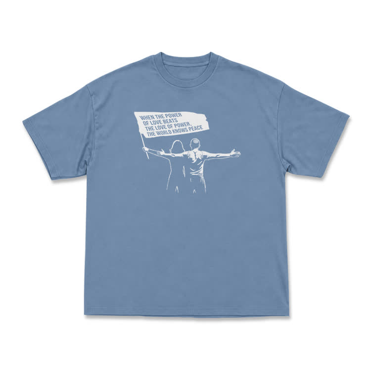 When Love Overcomes Power Print Casual T-Shirt - Dusty Blue - US16-18(2XL) - image 2