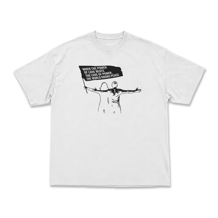 When Love Overcomes Power Print Casual T-Shirt - White - US16-18(2XL) - image 1