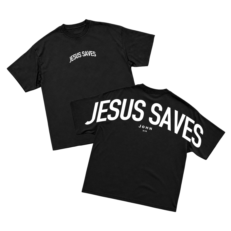 Jesus Saves Graphic Short Sleeve T-Shirt - Black - 2XL - image 1