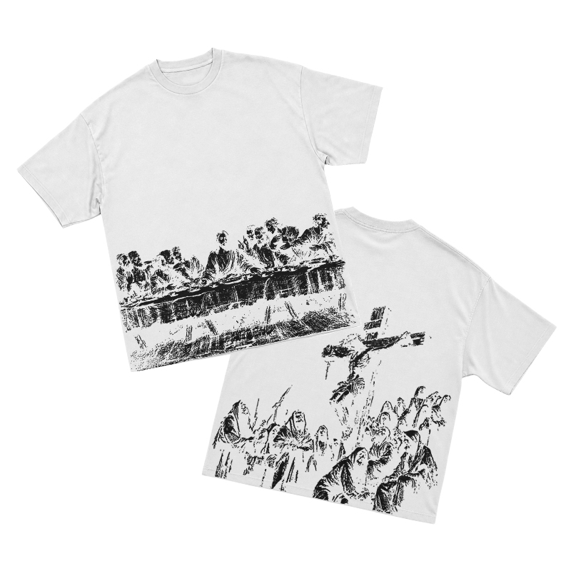 Vintage Artful Ink Wash Style Character Illustration Graphic T-shirt - White - US16-18(2XL) - image 2