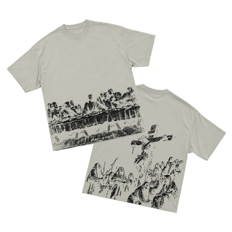 Vintage Artful Ink Wash Style Character Illustration Graphic T-shirt - Warm Grey - US16-18(2XL) - image 3