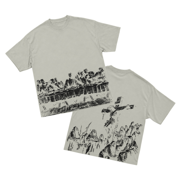 Vintage Artful Ink Wash Style Character Illustration Graphic T-shirt - Warm Grey - US16-18(2XL) - image 3