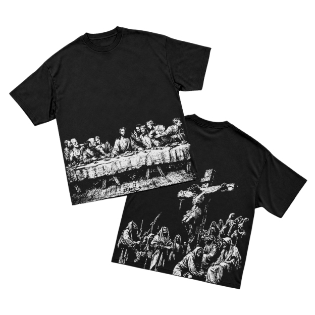 Vintage Artful Ink Wash Style Character Illustration Graphic T-shirt - Black - US16-18(2XL) - image 1