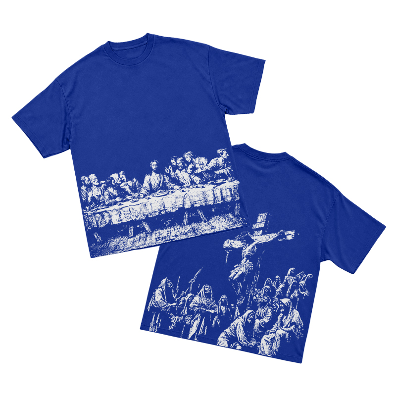 Vintage Artful Ink Wash Style Character Illustration Graphic T-shirt - Blue - US16-18(2XL) - image 15
