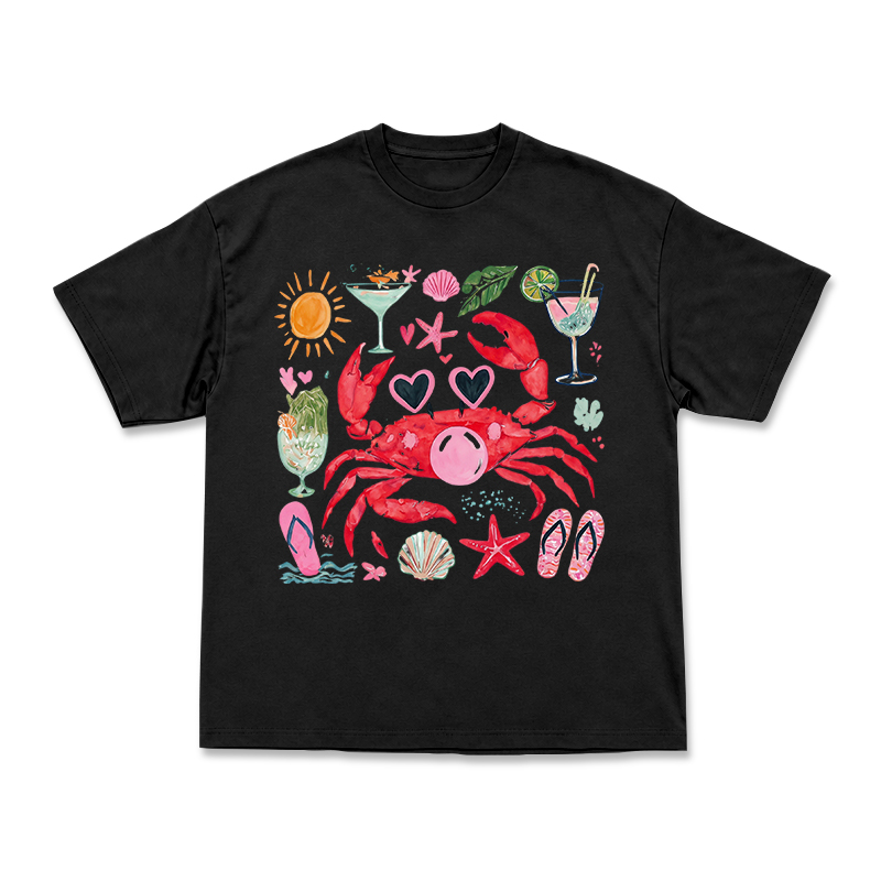 Coastal Crab Watercolor Graphic T-Shirt - Black - US16-18(2XL) - image 2