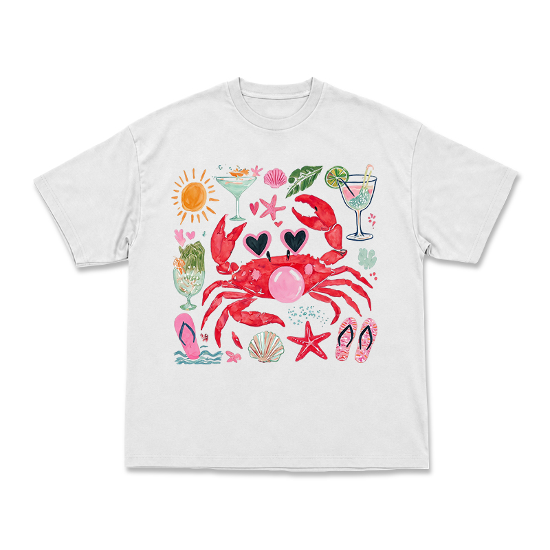 Coastal Crab Watercolor Graphic T-Shirt - White - US16-18(2XL) - image 1