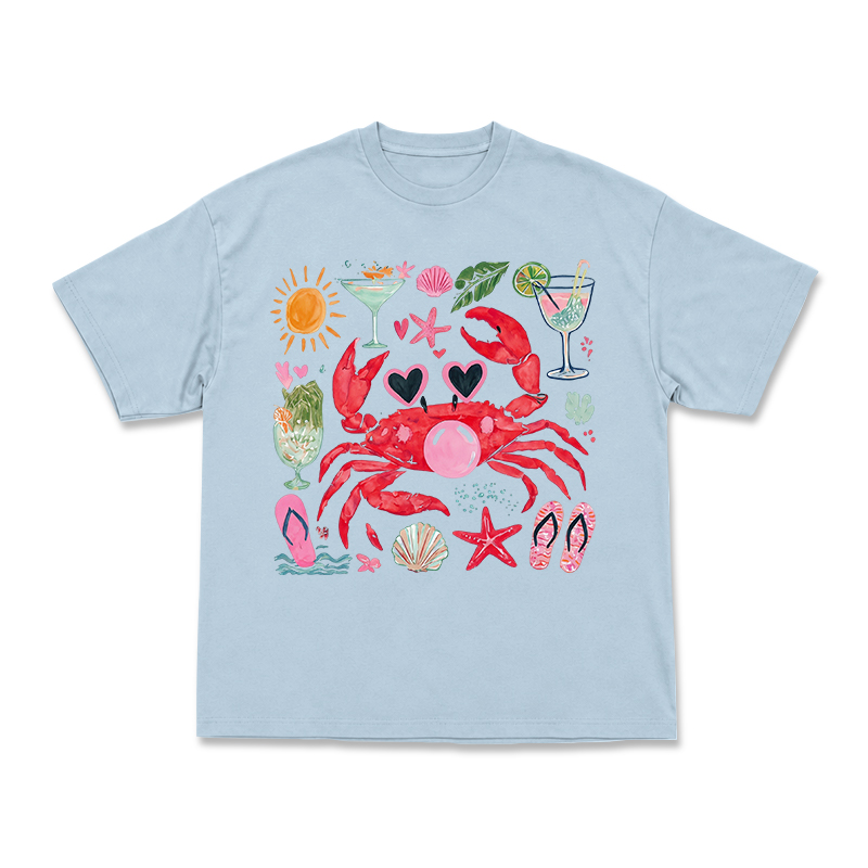 Coastal Crab Watercolor Graphic T-Shirt - Light Blue - US16-18(2XL) - image 10