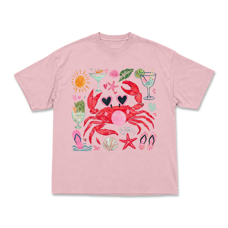 Coastal Crab Watercolor Graphic T-Shirt - Pink - US16-18(2XL) - image 8